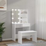 Ensemble de coiffeuse avec LED Blanc Bois d'ingénierie – Image 2