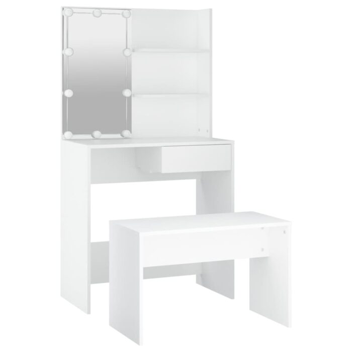 Ensemble de coiffeuse avec LED Blanc Bois d'ingénierie – Image 4