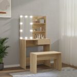 Ensemble de coiffeuse avec LED Chêne Sonoma Bois d'ingénierie – Image 2