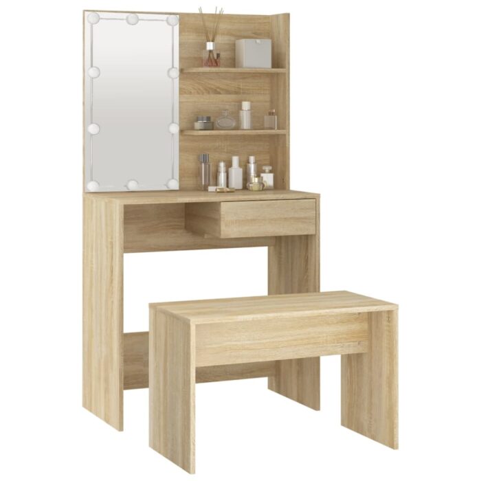 Ensemble de coiffeuse avec LED Chêne Sonoma Bois d'ingénierie – Image 3