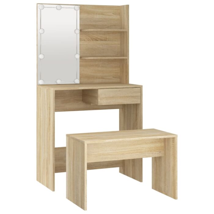 Ensemble de coiffeuse avec LED Chêne Sonoma Bois d'ingénierie – Image 4