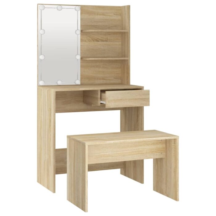 Ensemble de coiffeuse avec LED Chêne Sonoma Bois d'ingénierie – Image 5