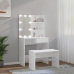 Ensemble de coiffeuse avec LED Blanc brillant Bois d'ingénierie – Image 2