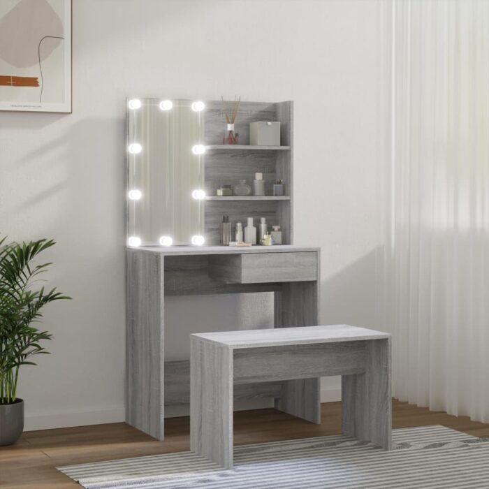 Ensemble de coiffeuse avec LED Sonoma gris Bois d'ingénierie – Image 2