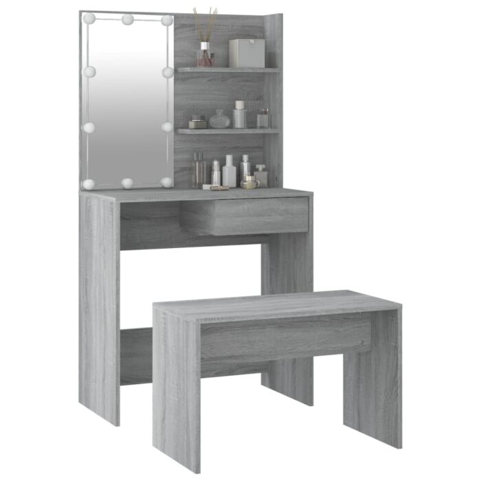 Ensemble de coiffeuse avec LED Sonoma gris Bois d'ingénierie – Image 3