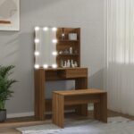 Ensemble de coiffeuse avec LED Chêne marron Bois d'ingénierie – Image 2