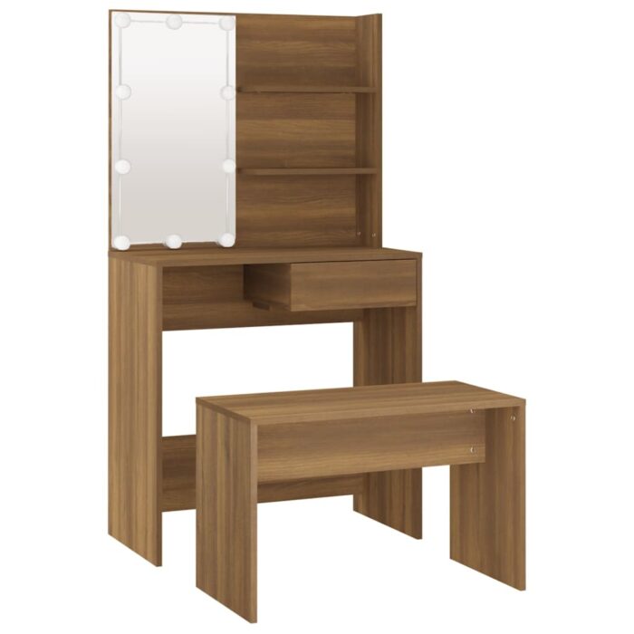 Ensemble de coiffeuse avec LED Chêne marron Bois d'ingénierie – Image 4