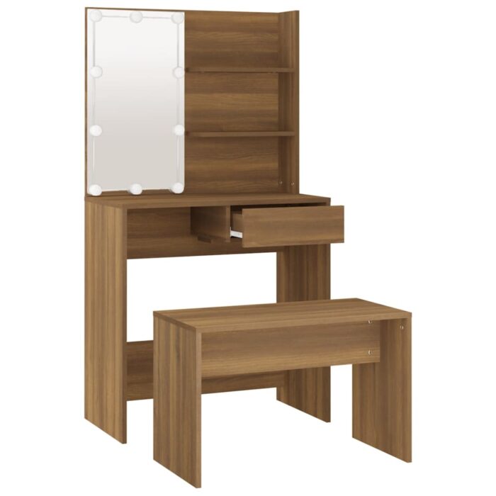 Ensemble de coiffeuse avec LED Chêne marron Bois d'ingénierie – Image 5