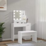 Ensemble de coiffeuse avec LED Blanc Bois d'ingénierie – Image 2