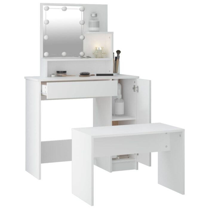 Ensemble de coiffeuse avec LED Blanc Bois d'ingénierie – Image 3