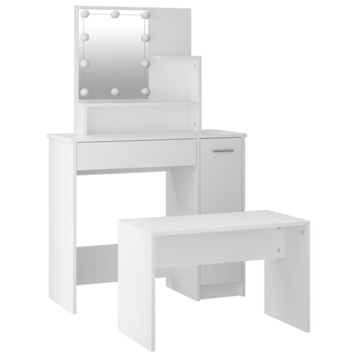 Ensemble de coiffeuse avec LED Blanc Bois d'ingénierie – Image 4