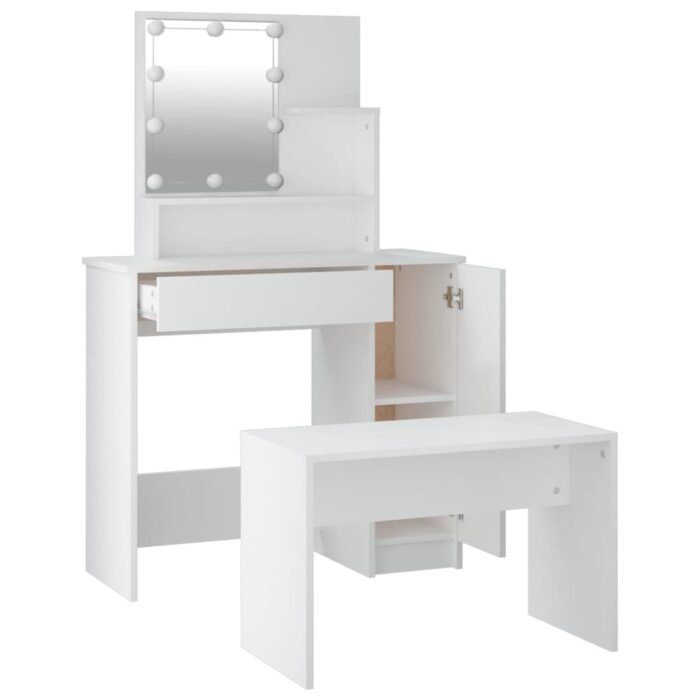 Ensemble de coiffeuse avec LED Blanc Bois d'ingénierie – Image 5