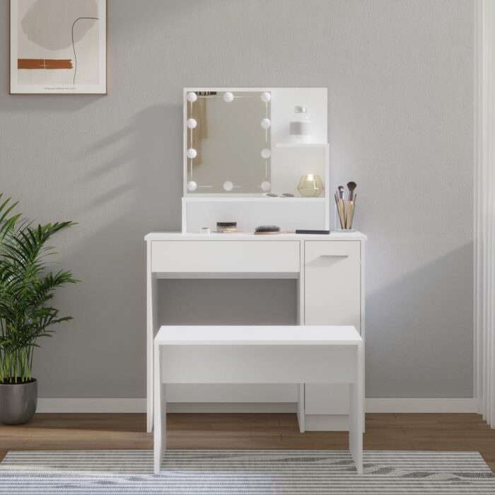 Ensemble de coiffeuse avec LED Blanc Bois d'ingénierie – Image 1