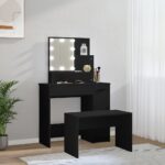 Ensemble de coiffeuse avec LED Noir Bois d'ingénierie – Image 2