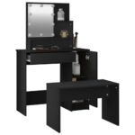 Ensemble de coiffeuse avec LED Noir Bois d'ingénierie – Image 3
