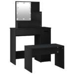Ensemble de coiffeuse avec LED Noir Bois d'ingénierie – Image 4