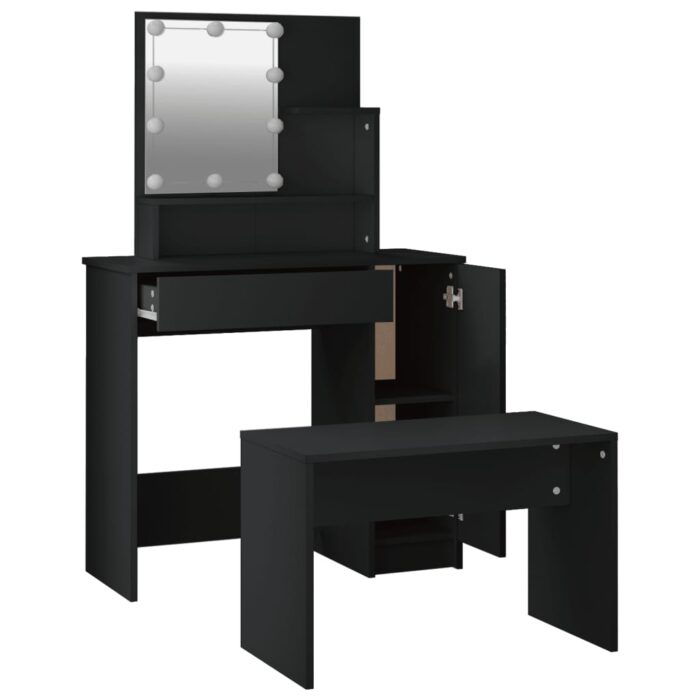 Ensemble de coiffeuse avec LED Noir Bois d'ingénierie – Image 5
