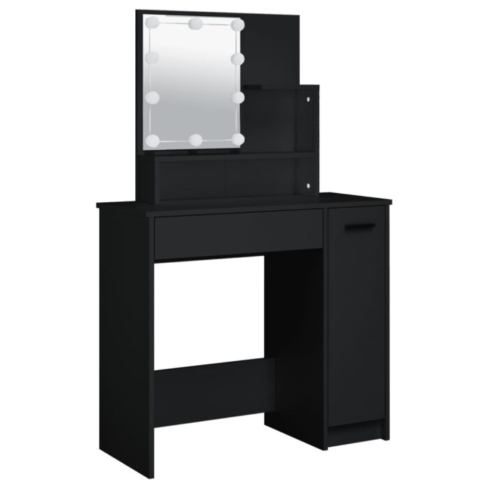 Ensemble de coiffeuse avec LED Noir Bois d'ingénierie – Image 6