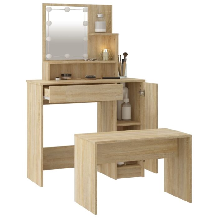 Ensemble de coiffeuse avec LED Chêne sonoma Bois d'ingénierie – Image 3