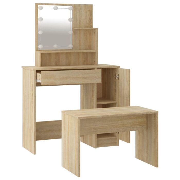 Ensemble de coiffeuse avec LED Chêne sonoma Bois d'ingénierie – Image 5