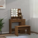 Ensemble de coiffeuse avec LED Chêne marron Bois d'ingénierie – Image 2