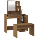 Ensemble de coiffeuse avec LED Chêne marron Bois d'ingénierie – Image 3