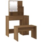 Ensemble de coiffeuse avec LED Chêne marron Bois d'ingénierie – Image 4