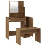 Ensemble de coiffeuse avec LED Chêne marron Bois d'ingénierie – Image 5