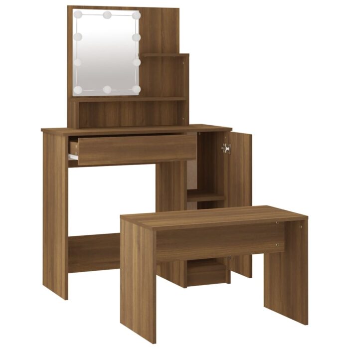 Ensemble de coiffeuse avec LED Chêne marron Bois d'ingénierie – Image 5