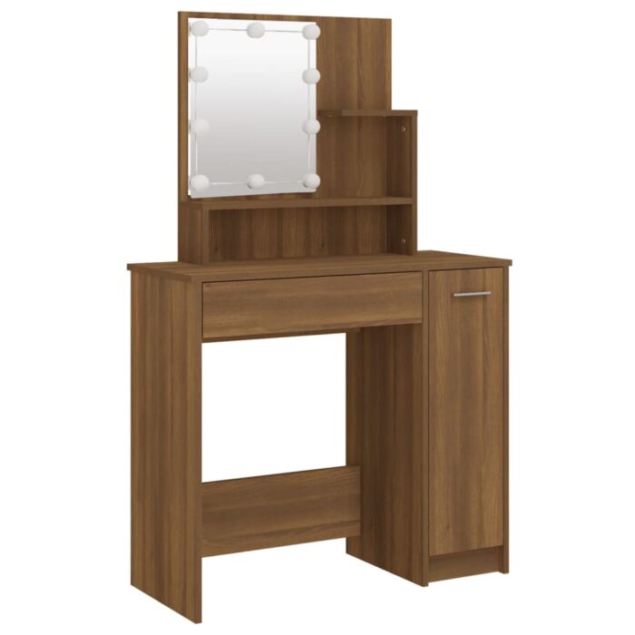 Ensemble de coiffeuse avec LED Chêne marron Bois d'ingénierie – Image 6