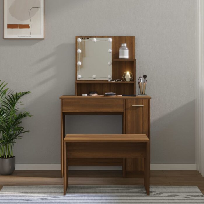 VXL8720287100645_m_en_hd_1.jpg Ensemble de coiffeuse avec LED Chêne marron Bois d'ingénierie – Image 1