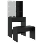 Ensemble de coiffeuse avec LED Noir Bois d'ingénierie – Image 3