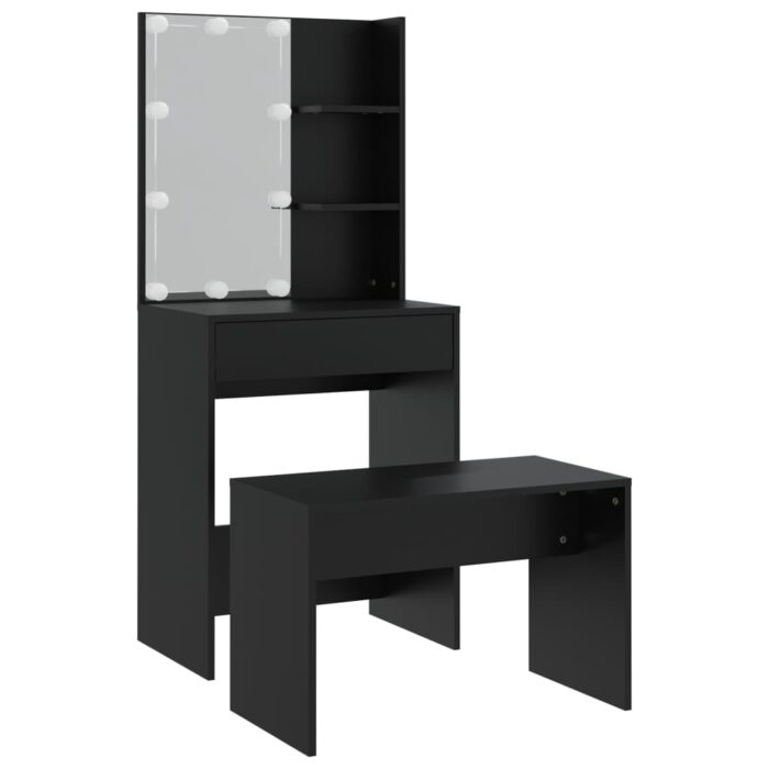 Ensemble de coiffeuse avec LED Noir Bois d'ingénierie – Image 3