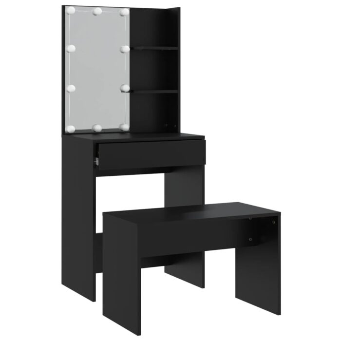 Ensemble de coiffeuse avec LED Noir Bois d'ingénierie – Image 4