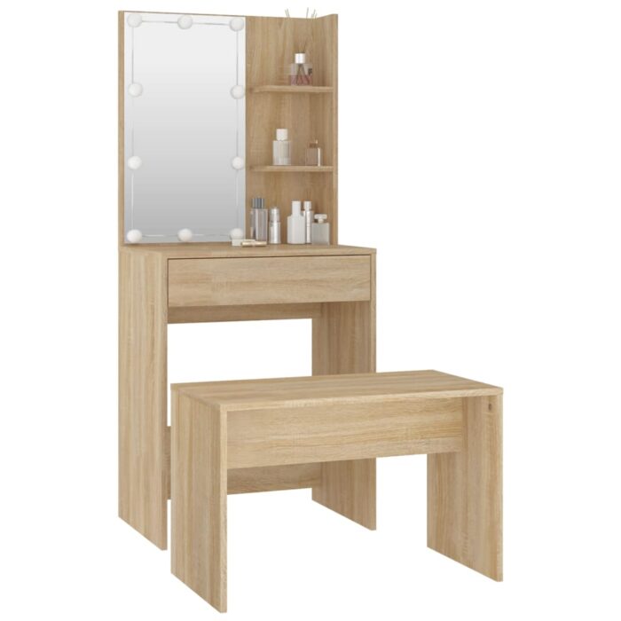 Ensemble de coiffeuse avec LED Chêne sonoma Bois d'ingénierie – Image 2