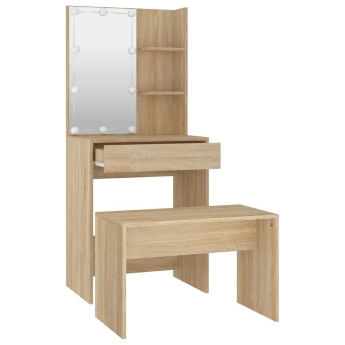 Ensemble de coiffeuse avec LED Chêne sonoma Bois d'ingénierie – Image 4