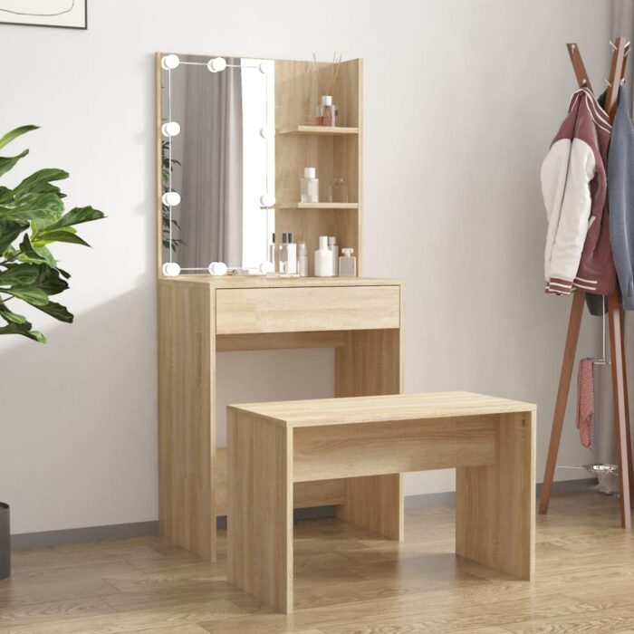 Ensemble de coiffeuse avec LED Chêne sonoma Bois d'ingénierie – Image 1