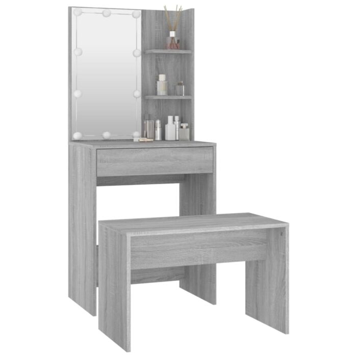 Ensemble de coiffeuse avec LED Sonoma gris Bois d'ingénierie – Image 2