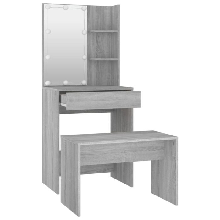 Ensemble de coiffeuse avec LED Sonoma gris Bois d'ingénierie – Image 4