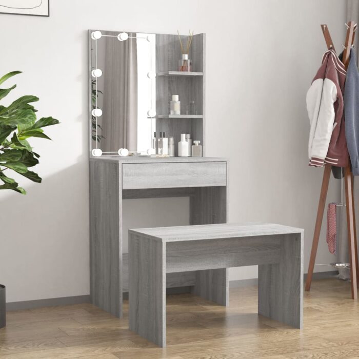 Ensemble de coiffeuse avec LED Sonoma gris Bois d'ingénierie – Image 1