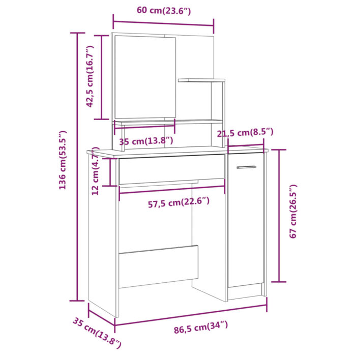 Ensemble de coiffeuse Chêne Sonoma 86,5x35x136 cm – Image 7