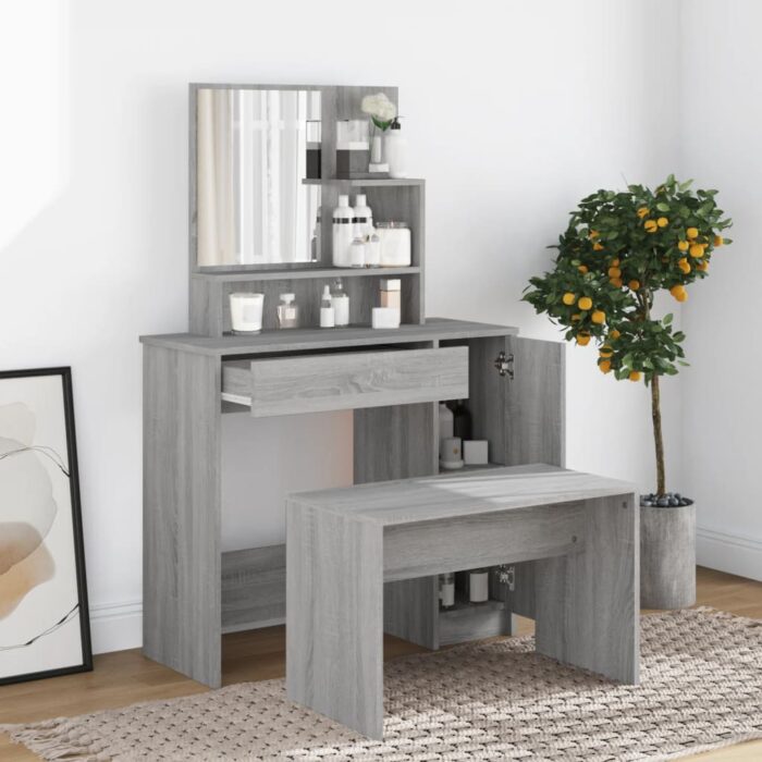 Ensemble de coiffeuse Sonoma gris 86,5x35x136 cm – Image 1