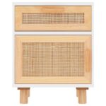 Table de chevet Blanc Bois de pin massif et rotin naturel – Image 2