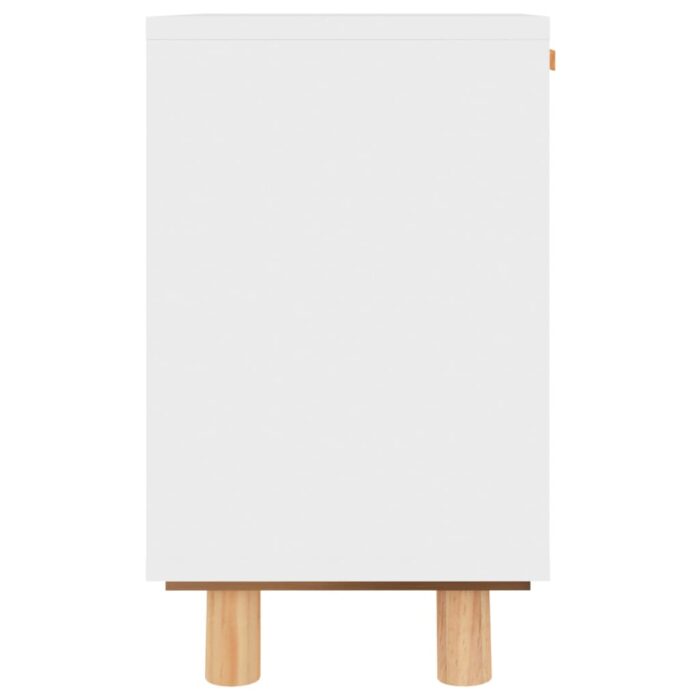 Table de chevet Blanc Bois de pin massif et rotin naturel – Image 4