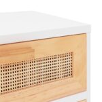 Table de chevet Blanc Bois de pin massif et rotin naturel – Image 5