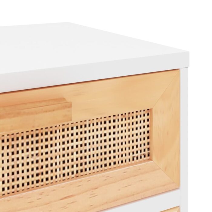 Table de chevet Blanc Bois de pin massif et rotin naturel – Image 5