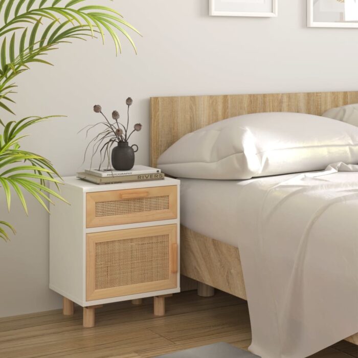 VXL8720287102298_m_en_hd_1.jpg Table de chevet Blanc Bois de pin massif et rotin naturel – Image 1