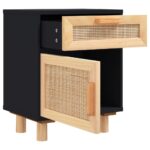 Table de chevet Noir Bois de pin massif et rotin naturel – Image 3