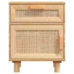 Table de chevet Marron Bois de pin massif et rotin naturel – Image 2