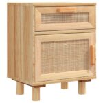 Tables de chevet 2 pcs Marron Bois pin massif et rotin naturel – Image 2